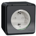 مفتاح كهرباء، طراز موريفا، 2P + E أرضي جانبي، 16 أمبير، 250 فولت، سطحي، رمادي شنايدر